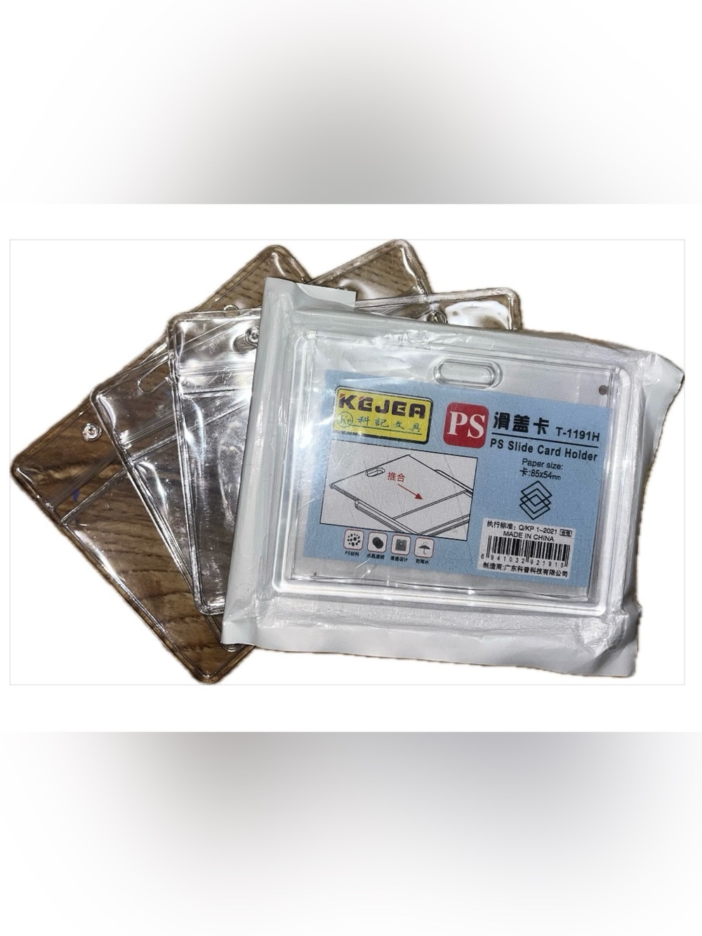 KEJEA Clear Plastic ID Badge Holders - White Trim, Transparent